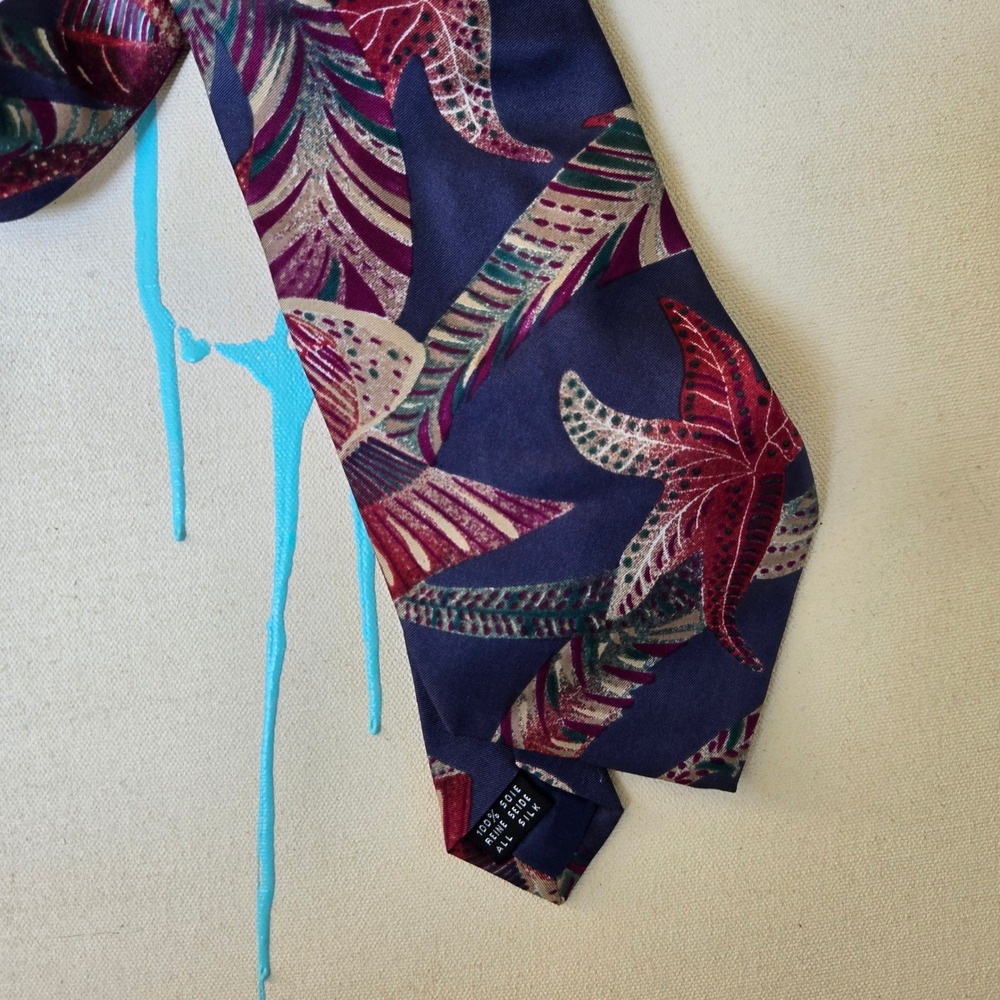 Trends 100% Silk Floral Necktie 1990s Mens Fashion‎ Accessory Navy Red 58"